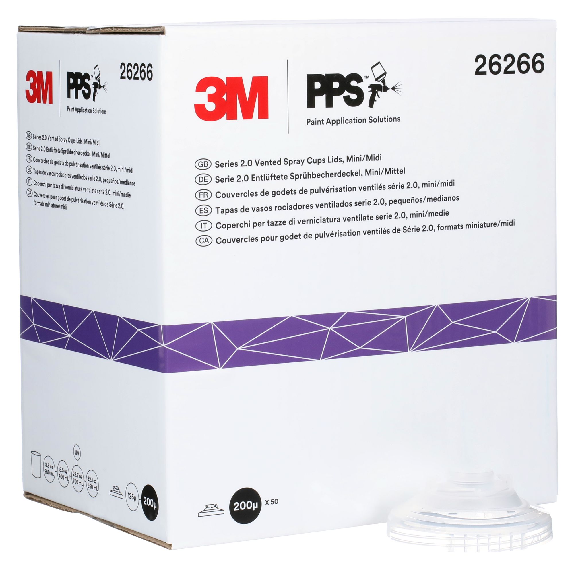 3M™ PPS™ Serie 2.0 Tapa para vaso ventilado, mini/midi, 200 µm, 26266