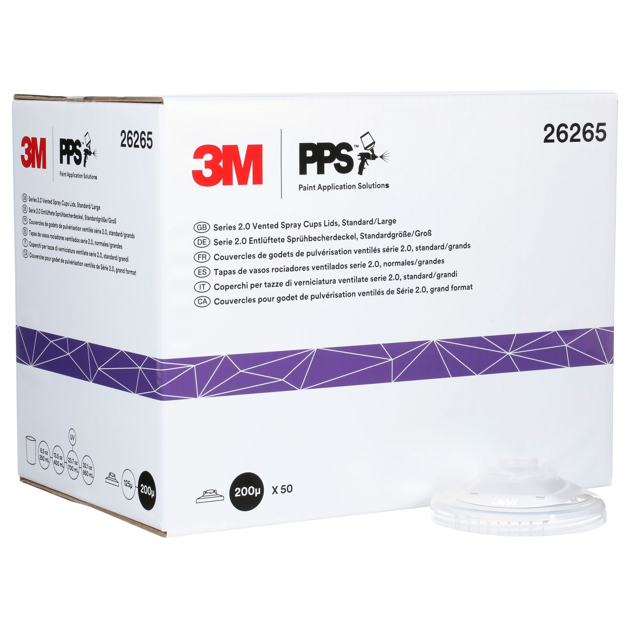3M™ PPS™ Serie 2.0 Tapa para vaso ventilado, estándar/grande, 200 µm, 26265
