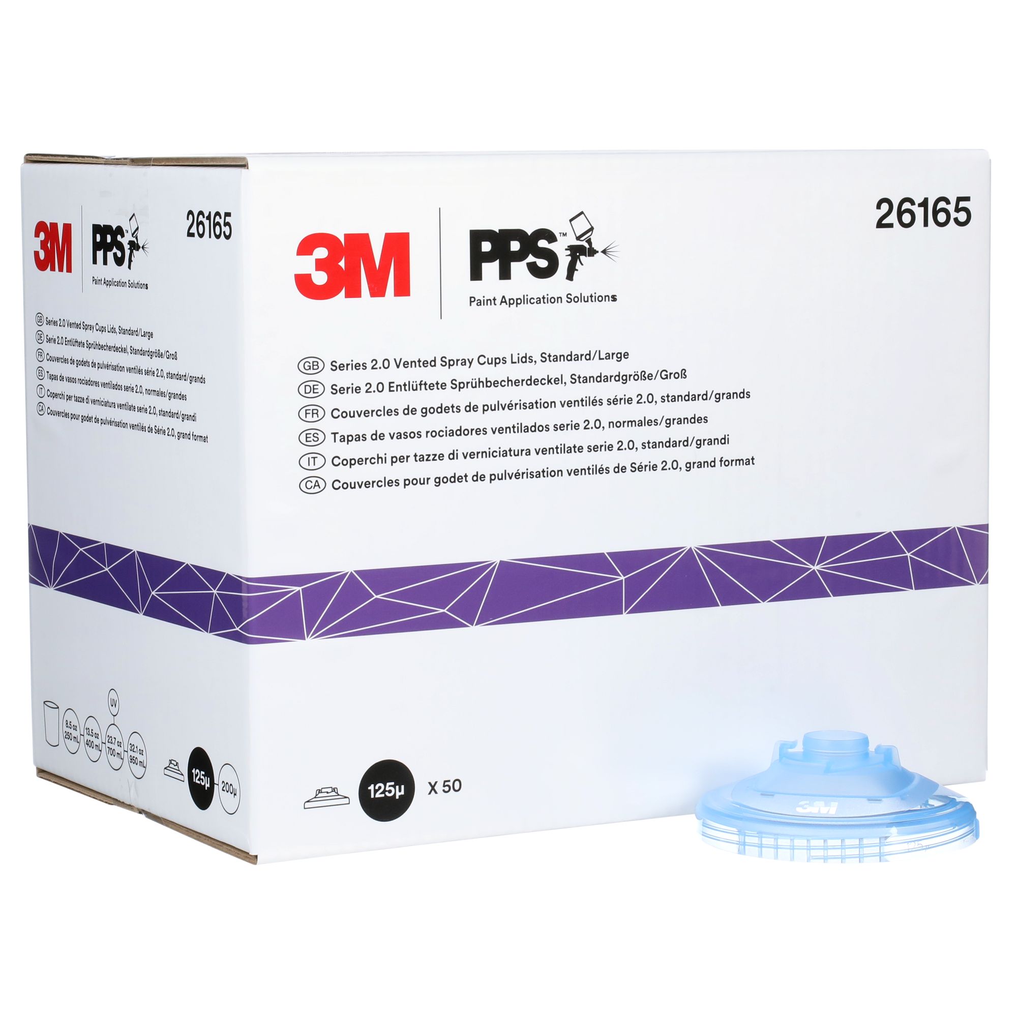 3M™ PPS™ Serie 2.0 Tapa para vaso ventilado, estándar/grande, 125 µm, 26165
