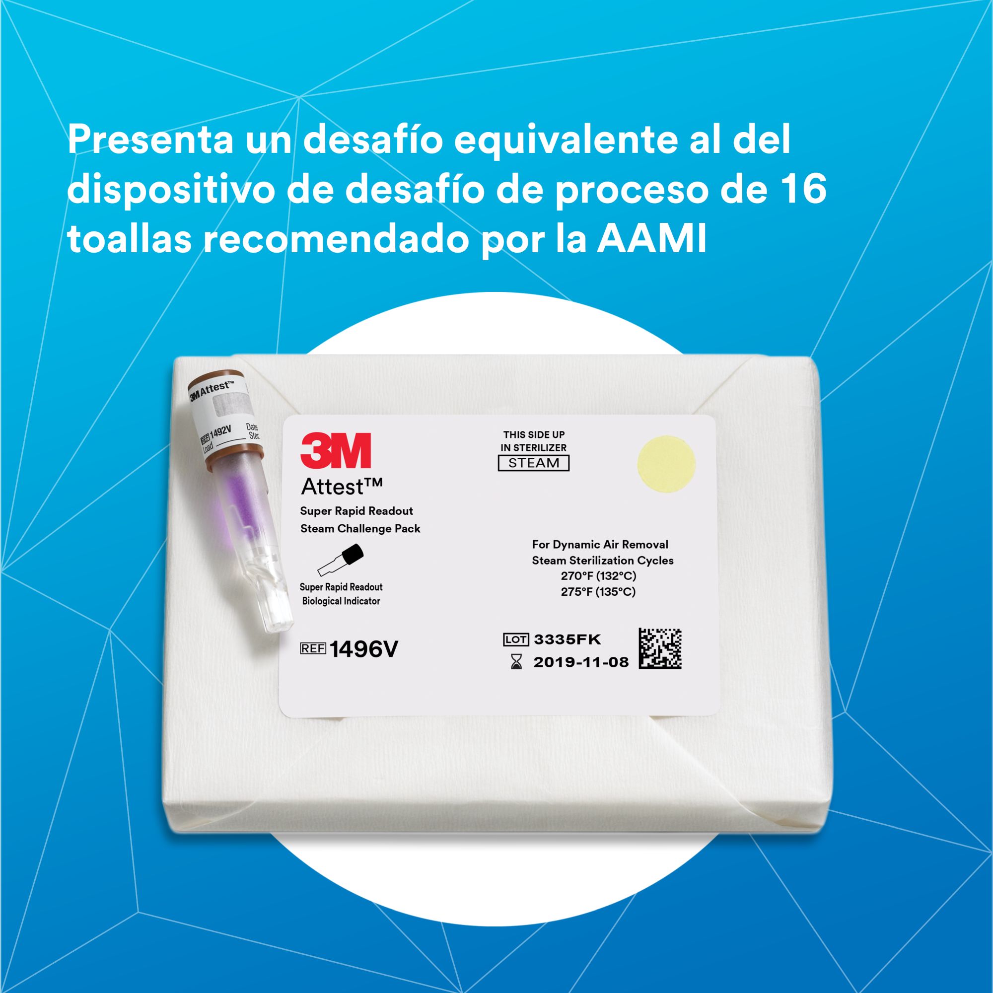 3M™ Attest™ 1496VF Paquete de Prueba para Vapor con Indicador Biológico 1492V de Lectura Súper Rápida (1hora)  24UN/EBJE (24*1496VF + 5*1492V)