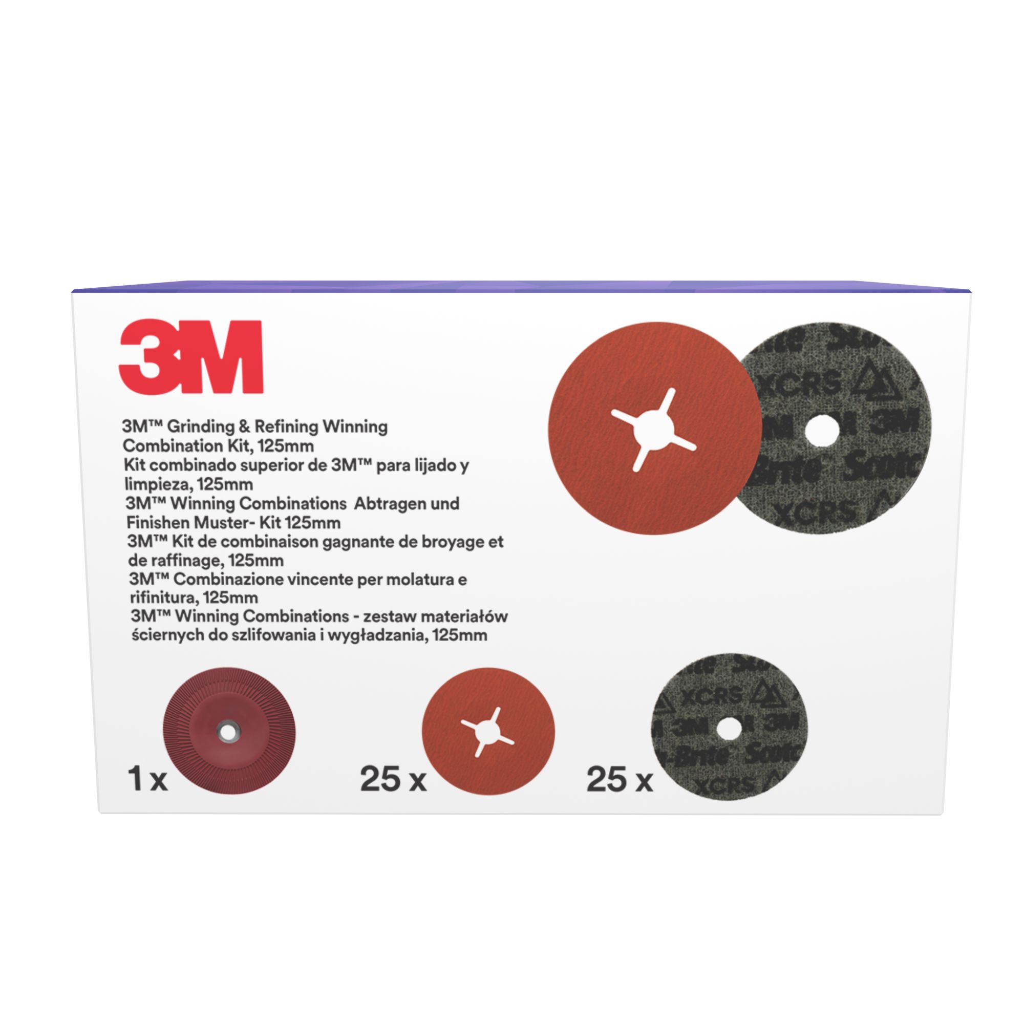 El kit de esmerilado y refinado de 3M™, incluye disco 787C de 125 mm y PN-DH, con 1 almohadilla de apoyo, 1 unidad/Kit.