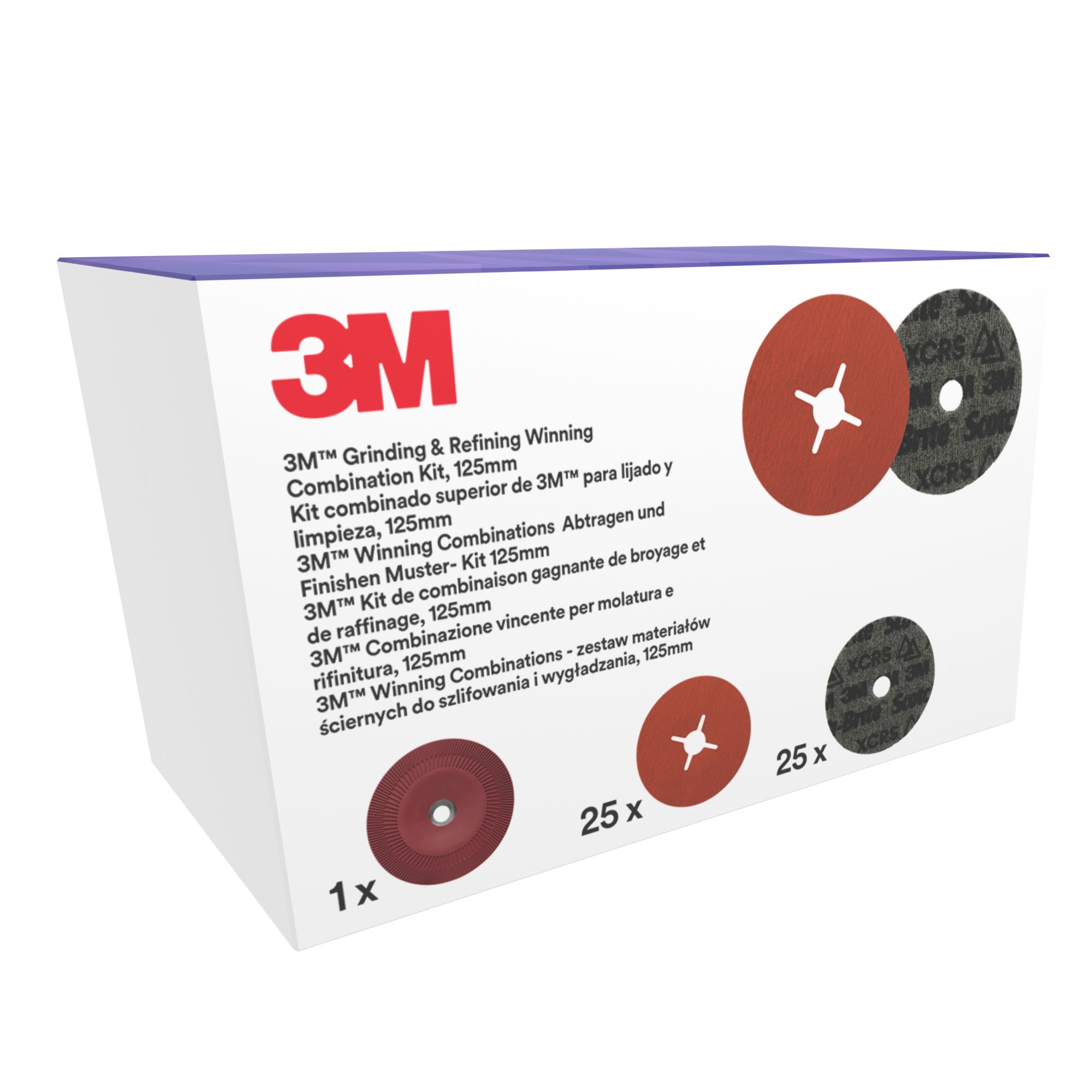 El kit de esmerilado y refinado de 3M™, incluye disco 787C de 125 mm y PN-DH, con 1 almohadilla de apoyo, 1 unidad/Kit.