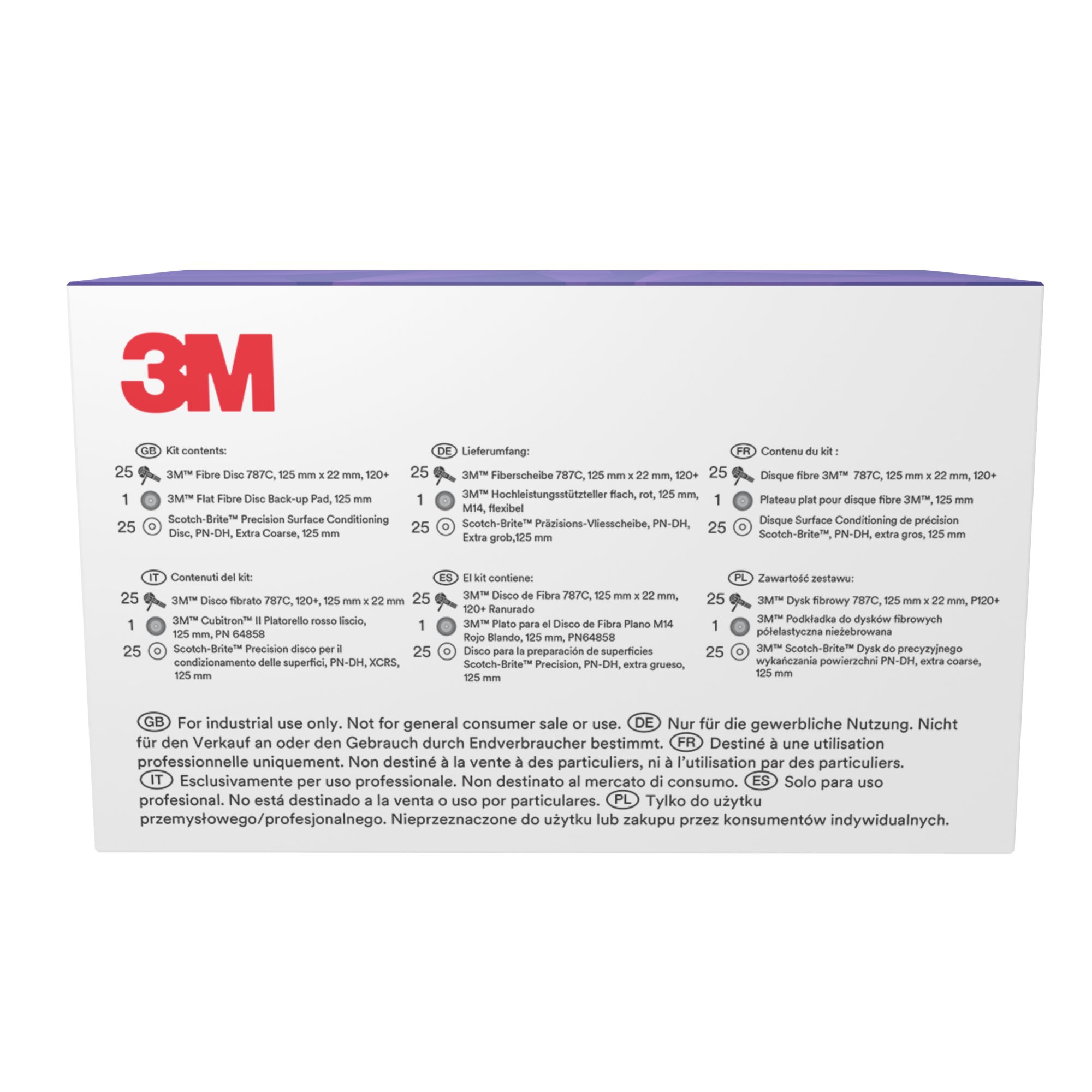 El kit de esmerilado y refinado de 3M™, incluye disco 787C de 125 mm y PN-DH, con 1 almohadilla de apoyo, 1 unidad/Kit.