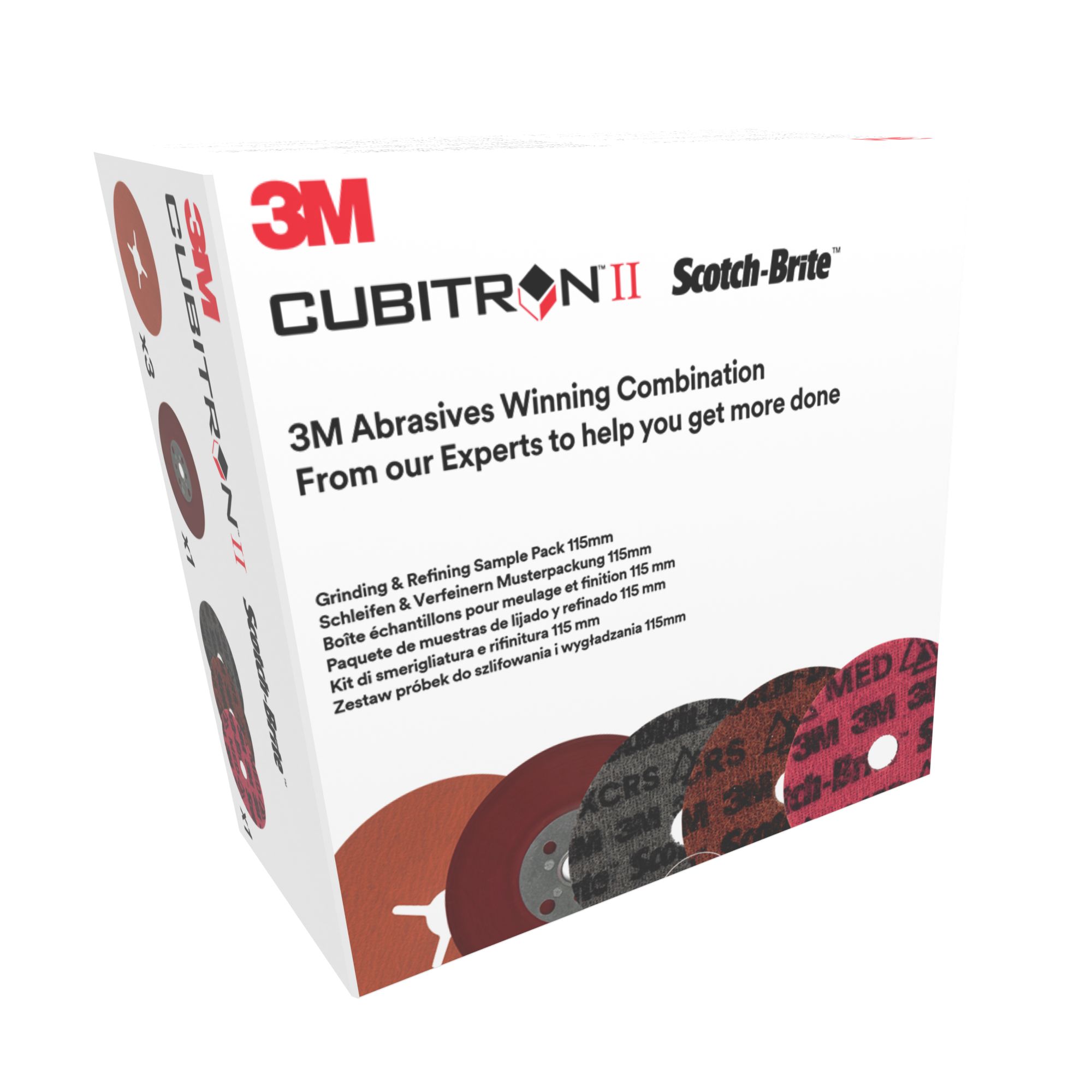 El kit de esmerilado y refinado de 3M™, incluye disco 787C y PN-DH de 115 mm, con 1 almohadilla de apoyo , muestra
