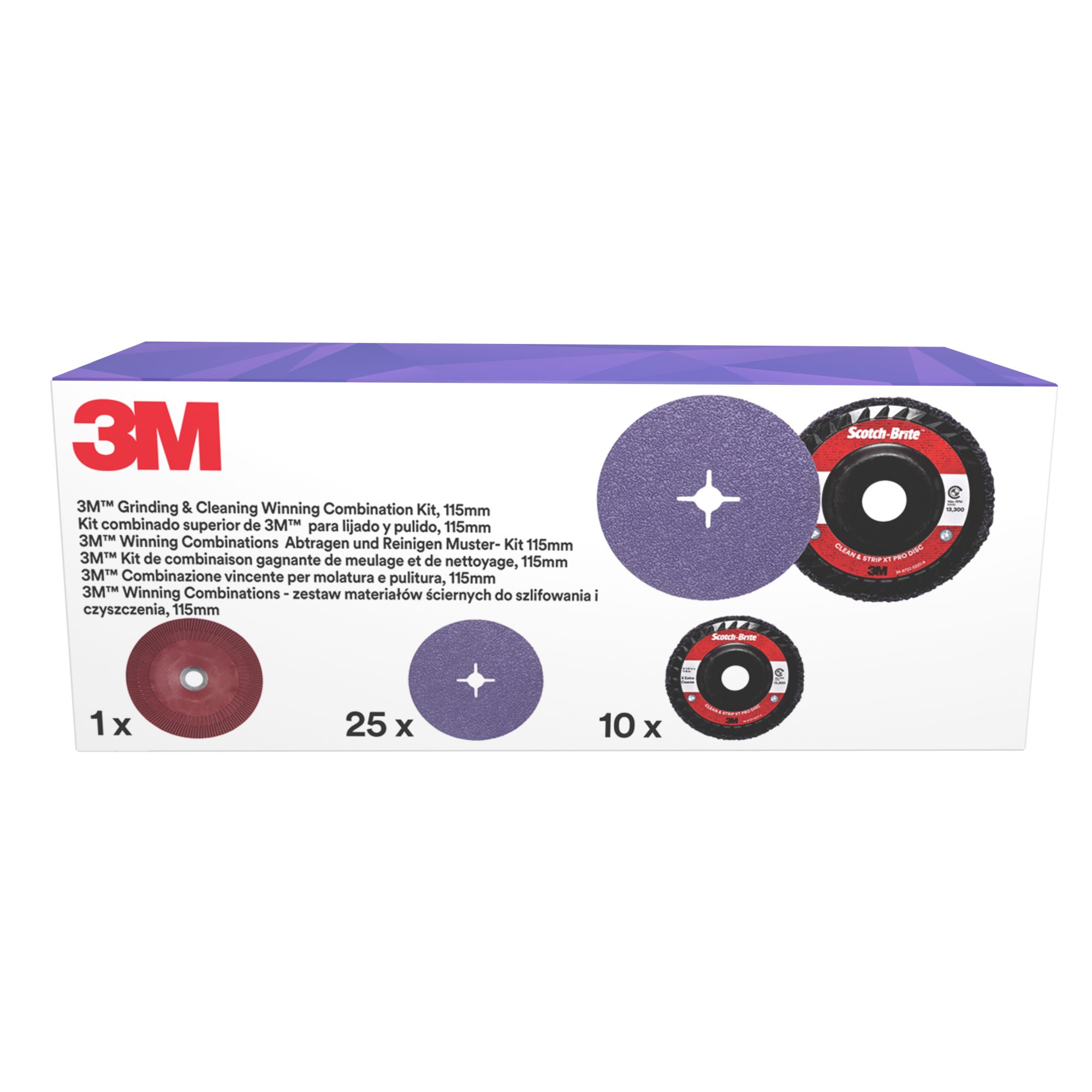 El Kit de esmerilado y limpieza de 3M™, incluye el disco 982CX y XO-RD de 115 mm, con 1 almohadilla para el disco de fibra, 1 unidad/Kit.