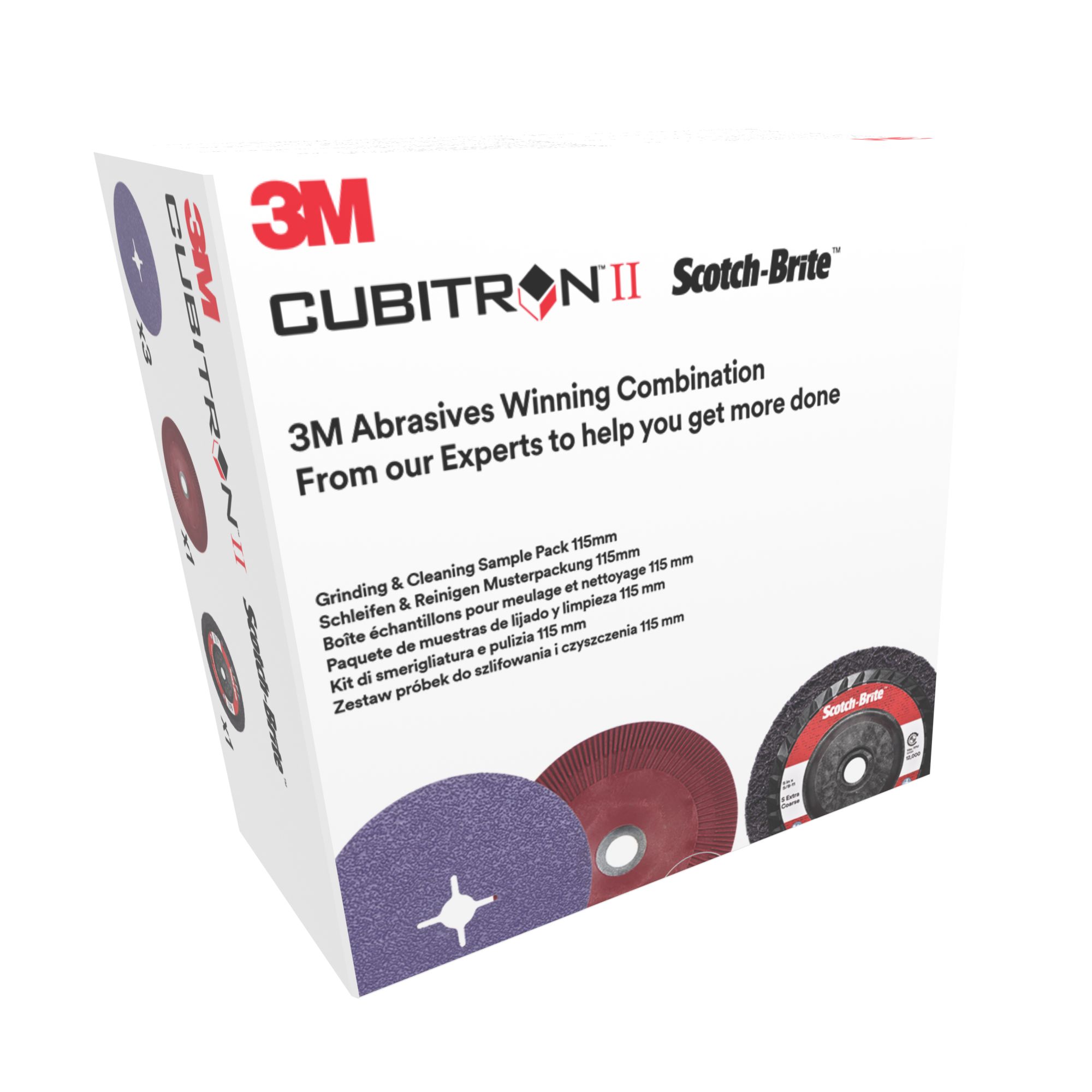 El kit de esmerilado y limpieza de 3M™, incluye disco 982CX y XO-RD de 115 mm, con 1 almohadilla de respaldo acanalada de disco de fibra, muestra