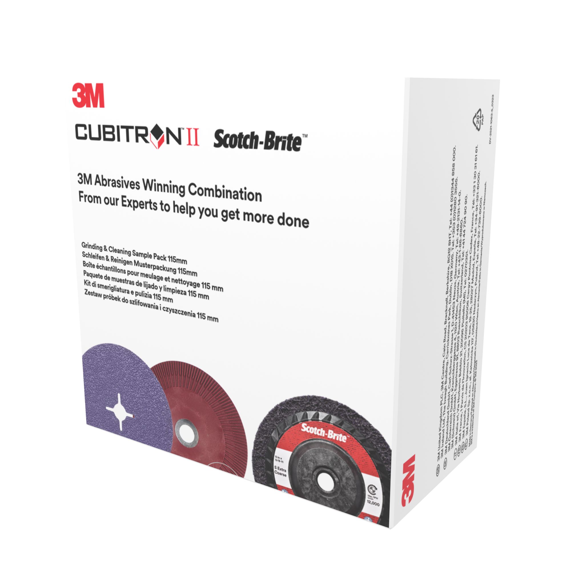 El kit de esmerilado y limpieza de 3M™, incluye disco 982CX y XO-RD de 115 mm, con 1 almohadilla de respaldo acanalada de disco de fibra, muestra