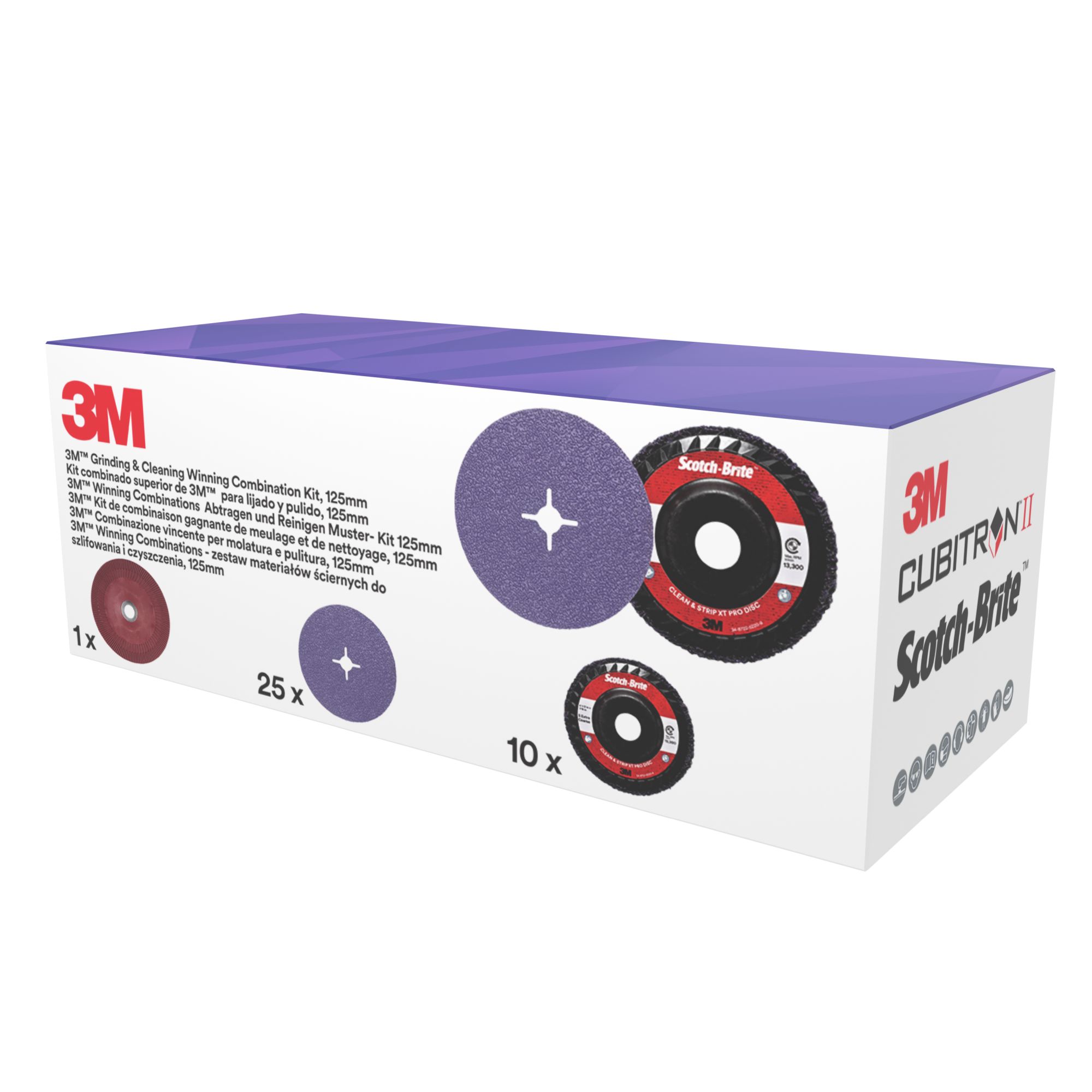 El kit de esmerilado y limpieza de 3M™, incluye el disco 982CX y XO-RD de 125 mm, con 1 almohadilla de respaldo acanalada de disco de fibra, 1 unidad/Kit.