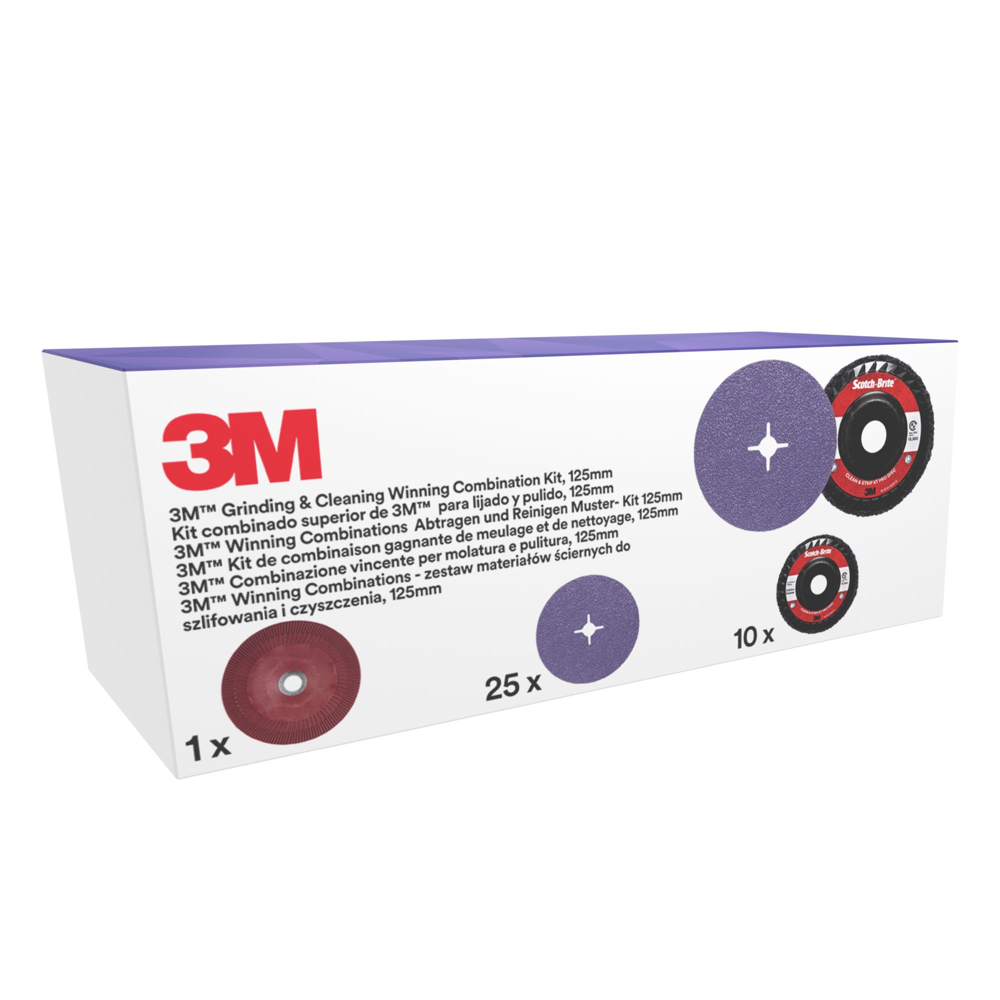 El kit de esmerilado y limpieza de 3M™, incluye el disco 982CX y XO-RD de 125 mm, con 1 almohadilla de respaldo acanalada de disco de fibra, 1 unidad/Kit.