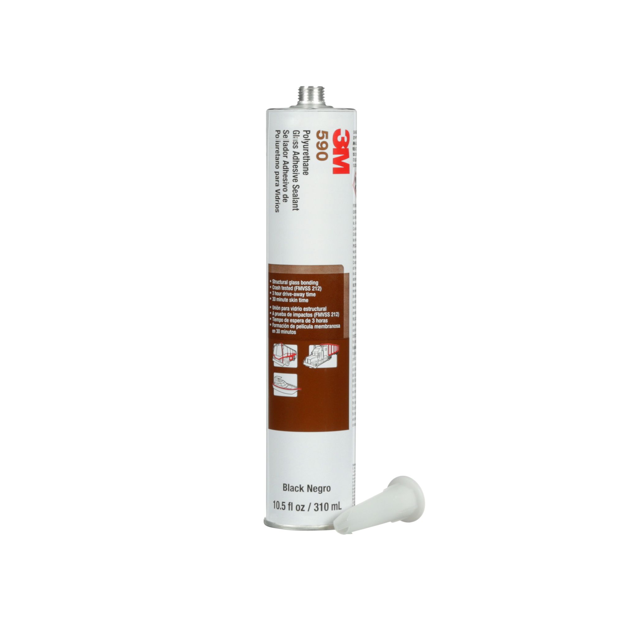 3M™ Adhesivo sellador de poliuretano para vidrio 590, Negro, 310 ml