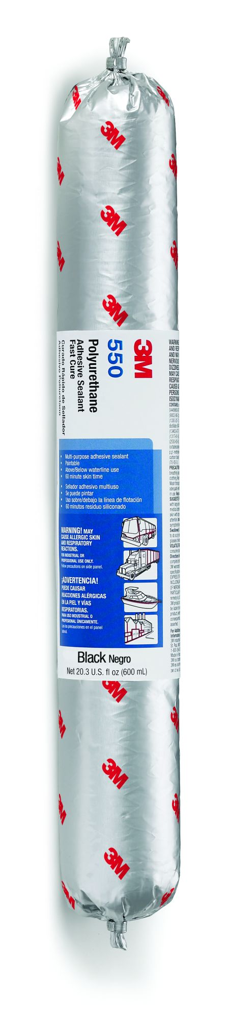 3M™ Adhesivo Sellador de Poliuretano 550FC de curado rápido, Negro, 600 ml