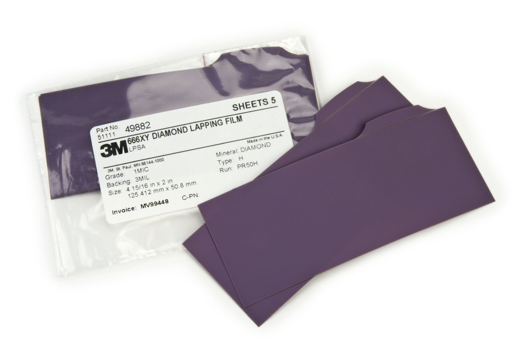 3M™ Film de pulido 666XW, Hoja de 1 micras, 3MIL PSA 4.94 x 2 in