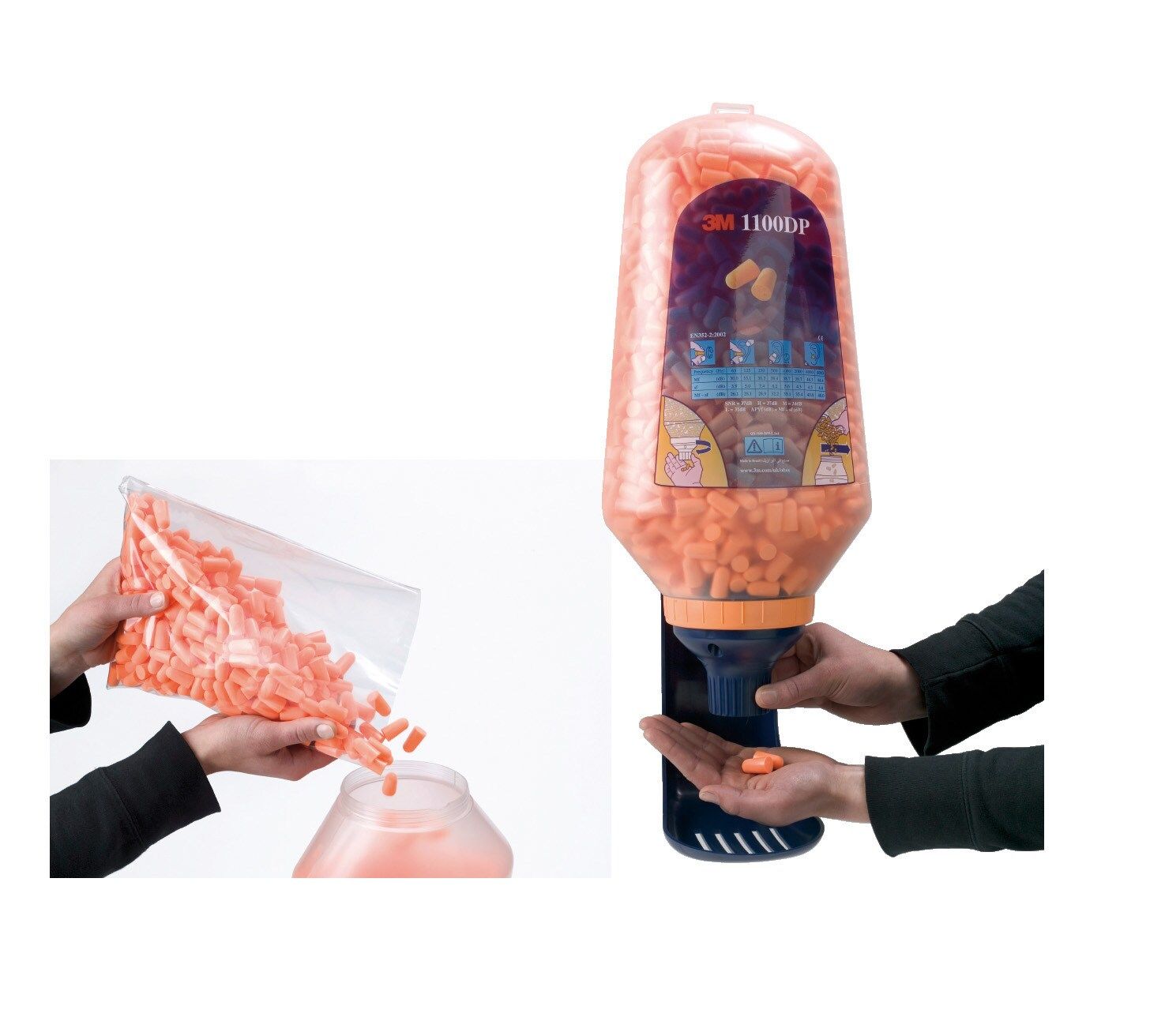 3M™ Tapones Serie 1100 desechables, 37 dB, bolsa de recarga, sin cordón, 2000 pares/caja, 1100R