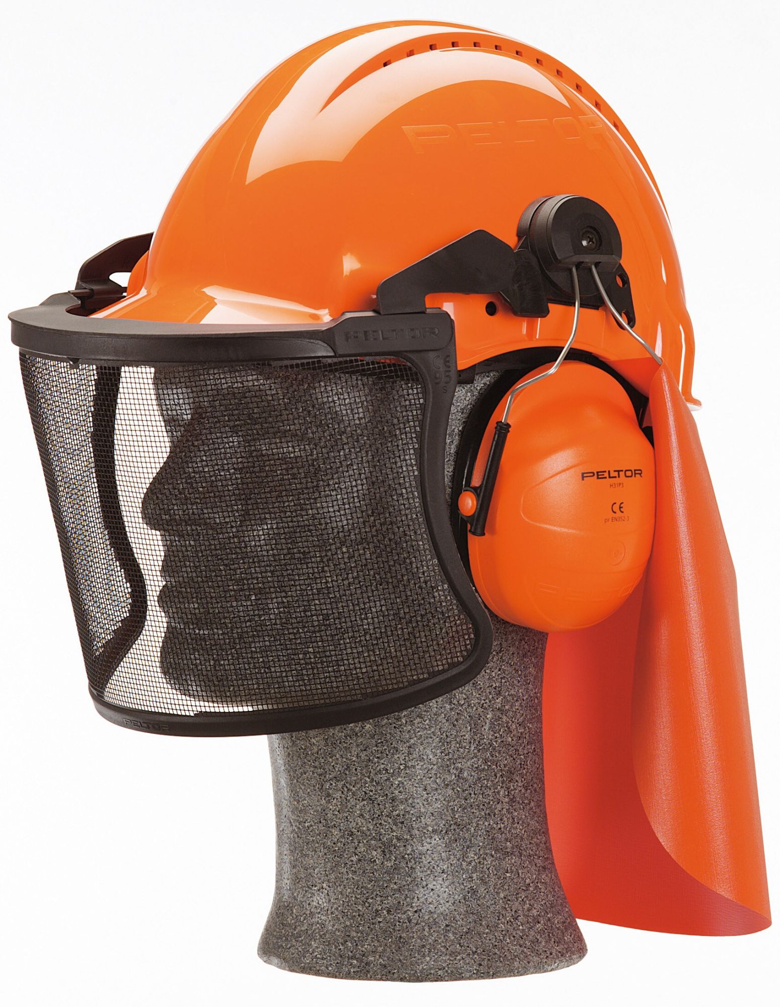 3M™ Combinación de casco forestal, casco naranja G3000, orejeras Optime I, pantalla facial de malla V5C, G3000NOR51V5C