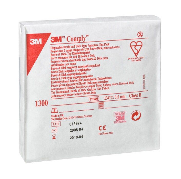 3M™ Comply™ 1300 Paquete de Prueba Desechable Bowie-Dick para Vapor, 20 UN/EBJE