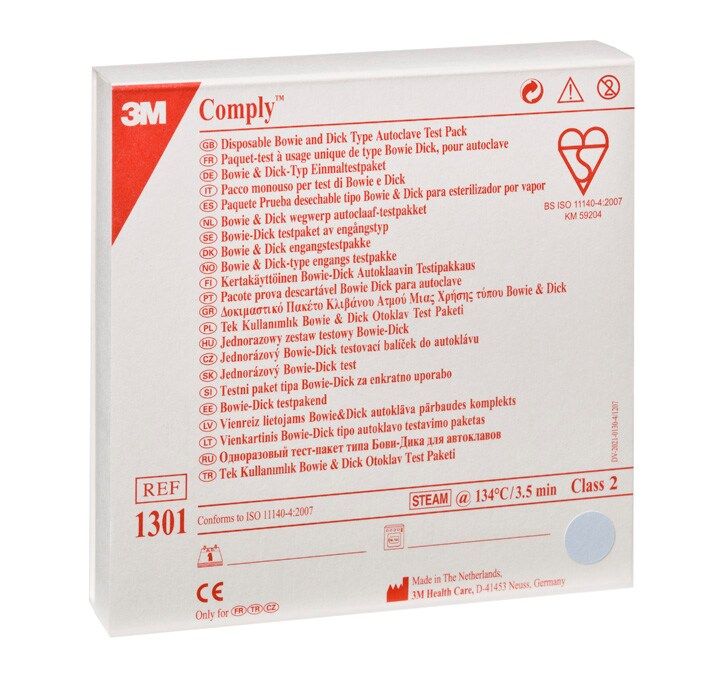 3M™ Comply™ 1301 Paquete de Prueba Desechable Bowie-Dick para Vapor, 20 PAQS/CJA