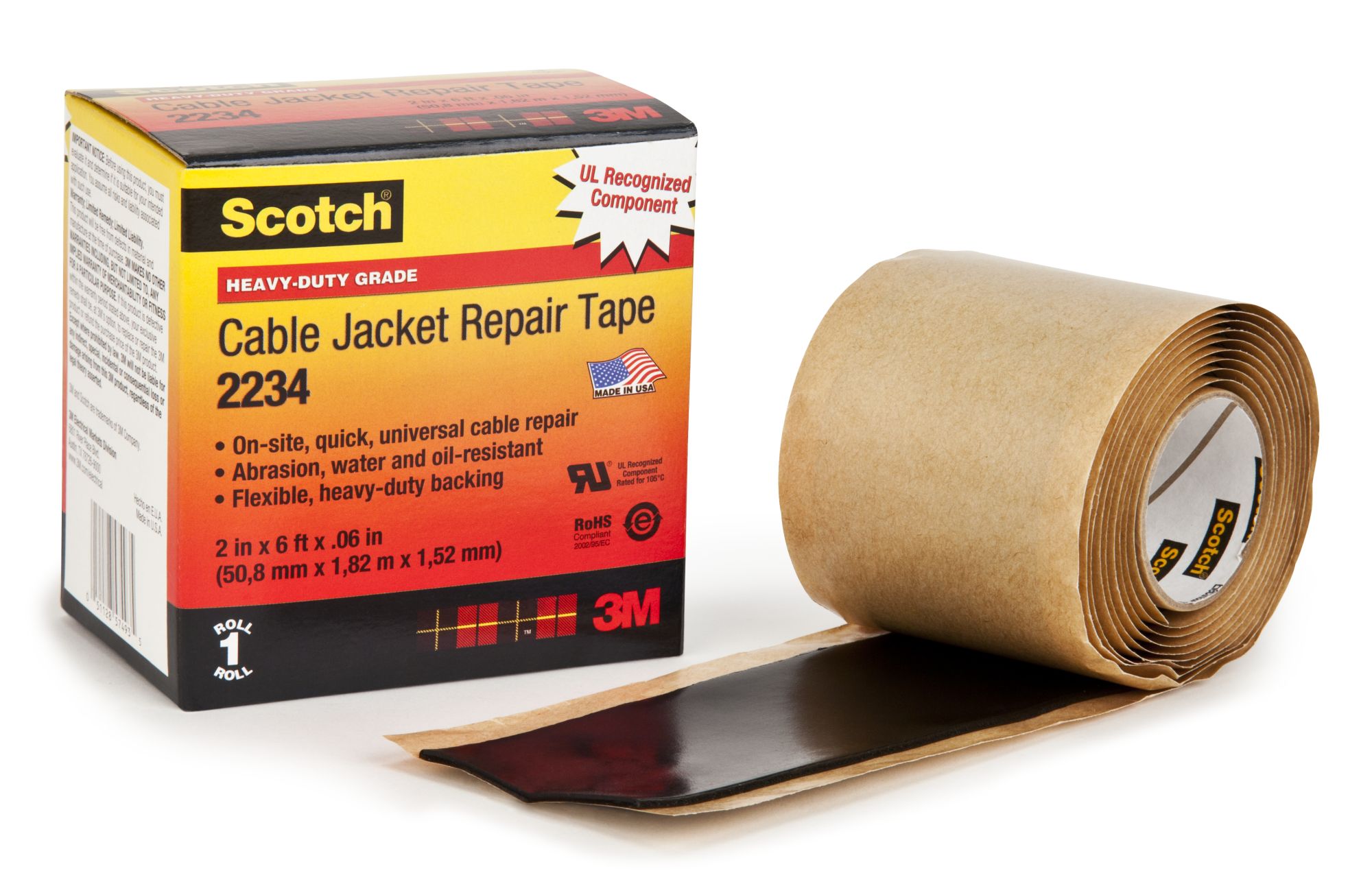 Scotch® Cinta de reparación de cubierta de cables 2234, 50.8 mm x 1820 mm, 1.52 mm