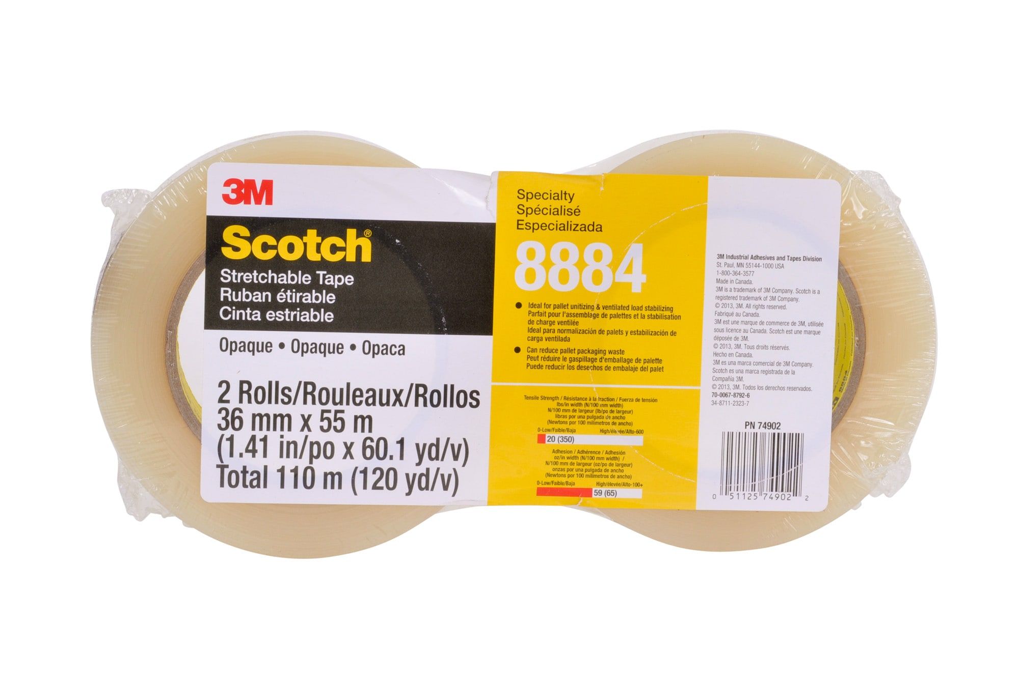Scotch® Cinta extensible 8884, Transparente, 36 mm x 55 m