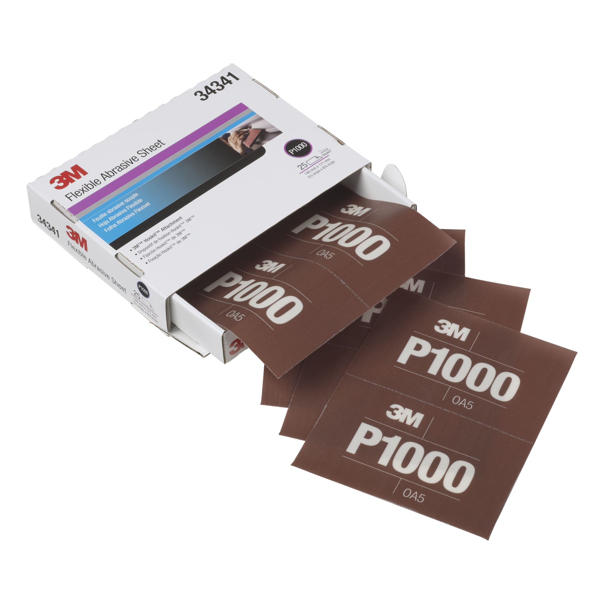 3M™ Hookit™ Hoja manual abrasiva flexible 270J, 140 mm x 171 mm, P1000, 34341