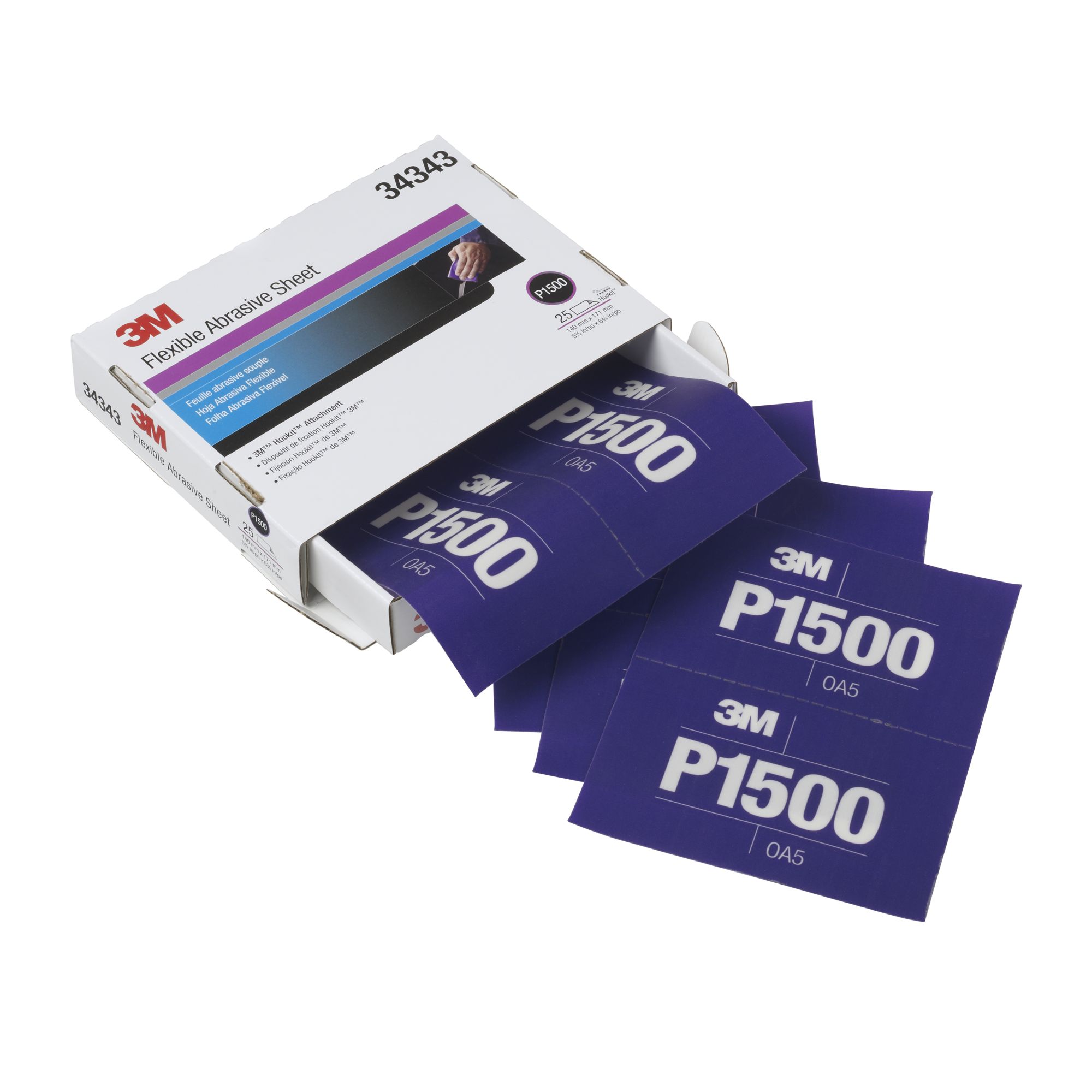 3M™ Hookit™ Hoja manual abrasiva flexible 270J, 140 mm x 171 mm, P1500, 34343