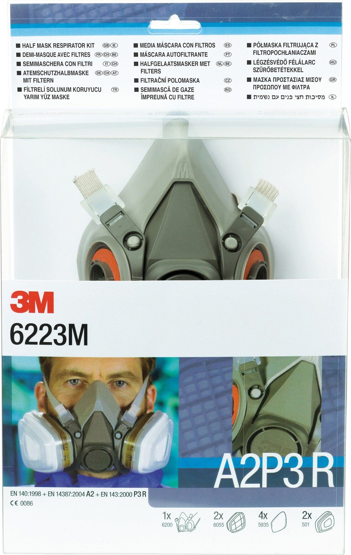 3M™ Kit de media máscara reutilizable, filtro A2P3 R, máscara mediana, 6223M