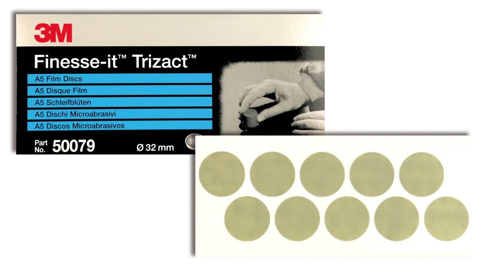 3M™ Trizact™ Hookit™ Film Disc 466LA, A3 3MIL, 1-3/8 in x NH, Scallop, Die 143S, 500 per inner, 2000 per case