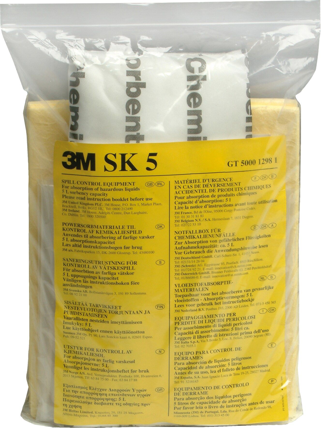 3M™ Kit Emergencia Químico SK 5, 70 mm x 400 mm, 5/caja