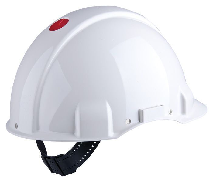 3M™ Casco, Uvicator, con pasador, sin ventilación, dieléctrico de 440 V, con banda antisudor de plástico, blanco, G3001CUV-VI