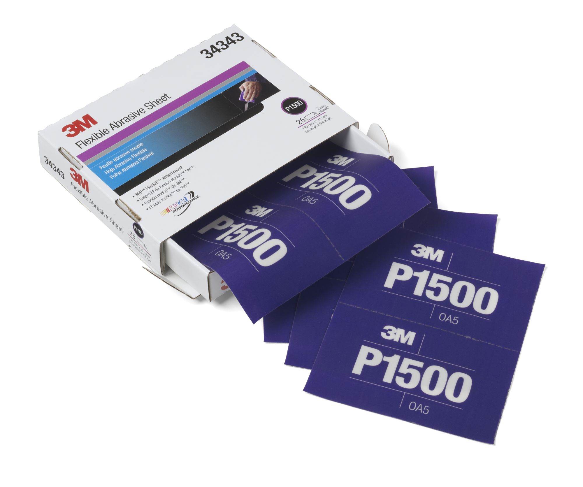 3M™ Hookit™ Hoja manual abrasiva flexible 270J, 140 mm x 171 mm, P1500, 34343