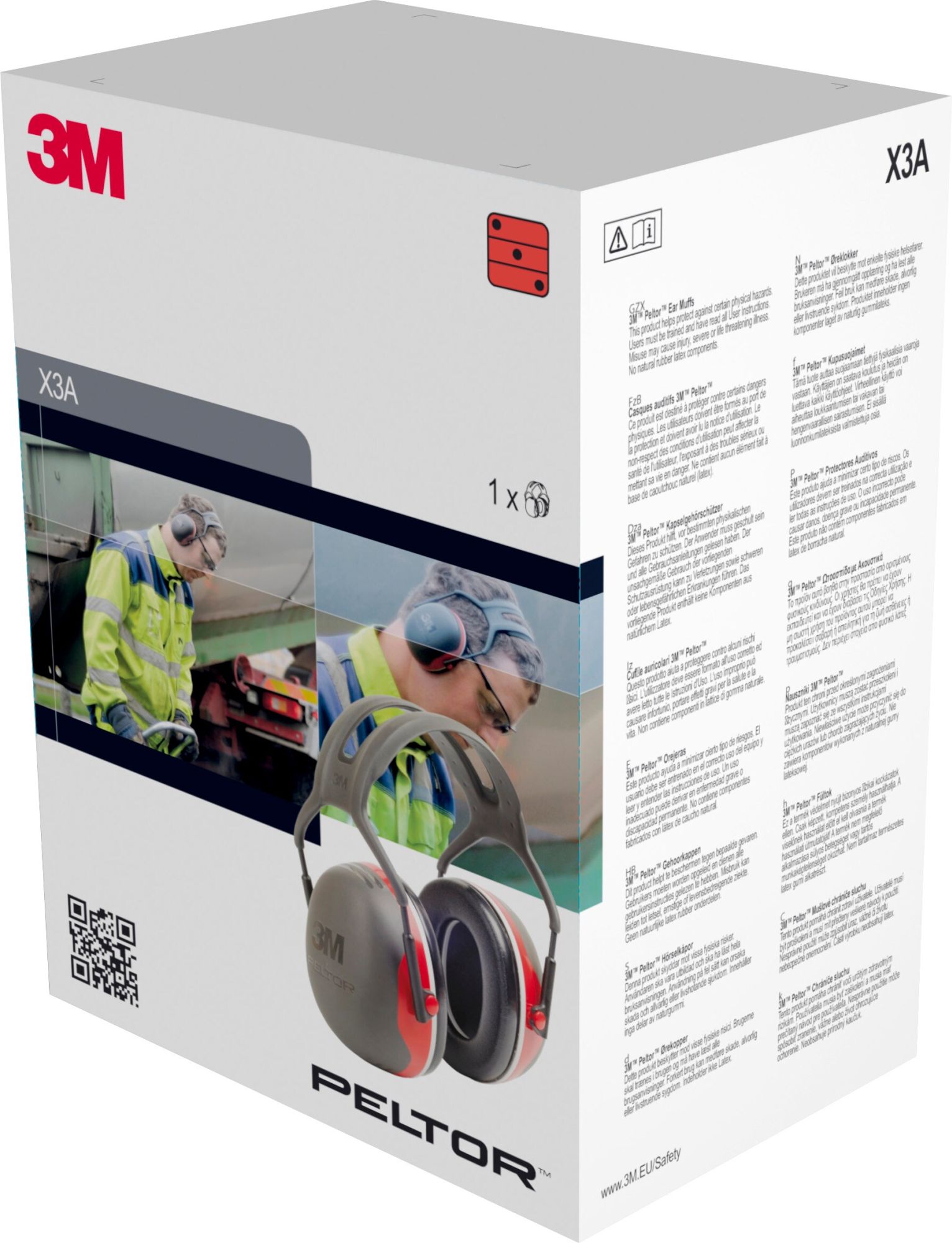 3M™ PELTOR™ X3A Orejeras de diadema, 33 dB, rojo (10 orejeras/caja)