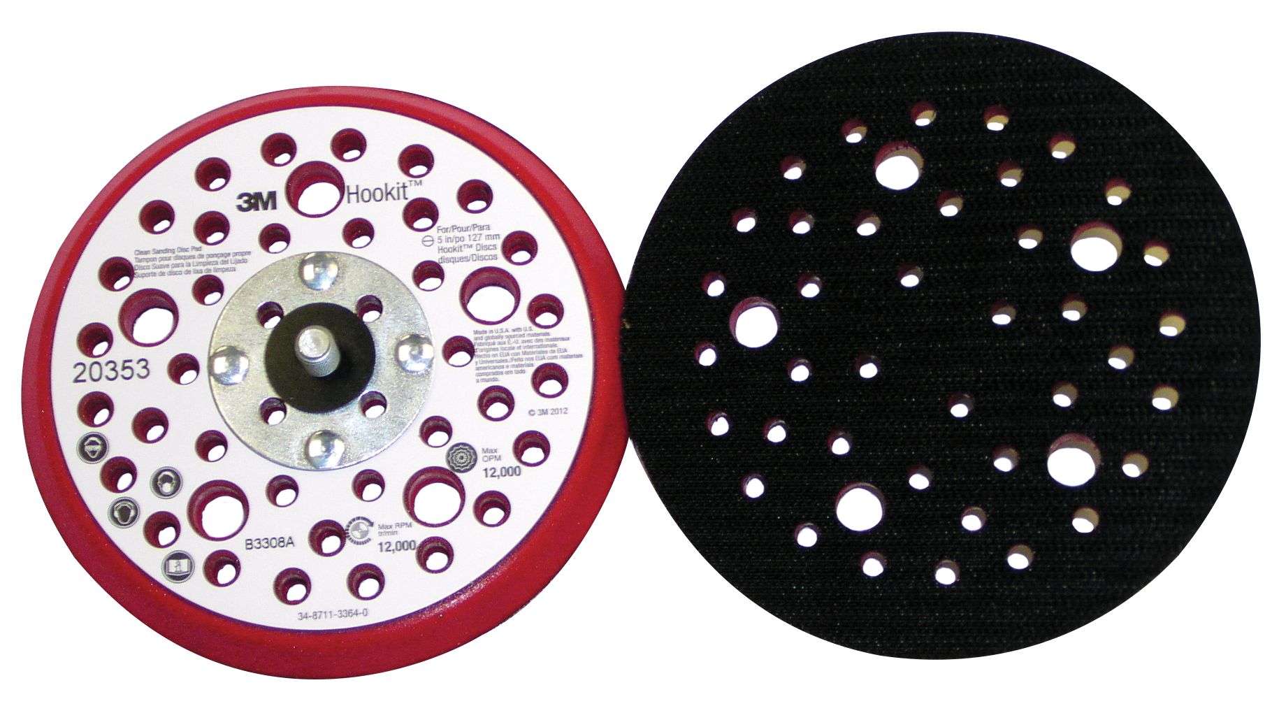 3M™ Hookit™ Plato Soporte de perfil bajo para discos multiagujero, 127 mm x 9.5 mm x 8 mm, 44 Agujeros, 20353 (10 platos/caja)