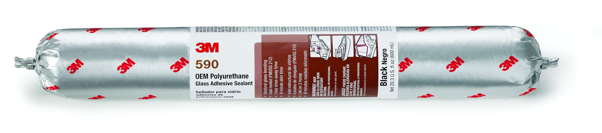 3M™ Adhesivo sellador de poliuretano para vidrio 590, Negro, 600 ml