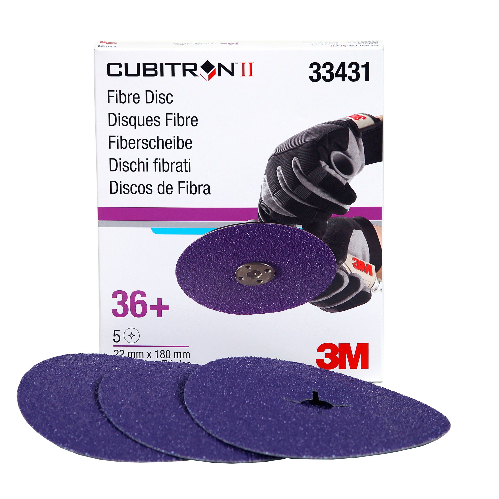 3M™ Cubitron™ II Disco de fibra abrasivo 786C, 180 mm x 22 mm, con ranuras, 36+, 33431