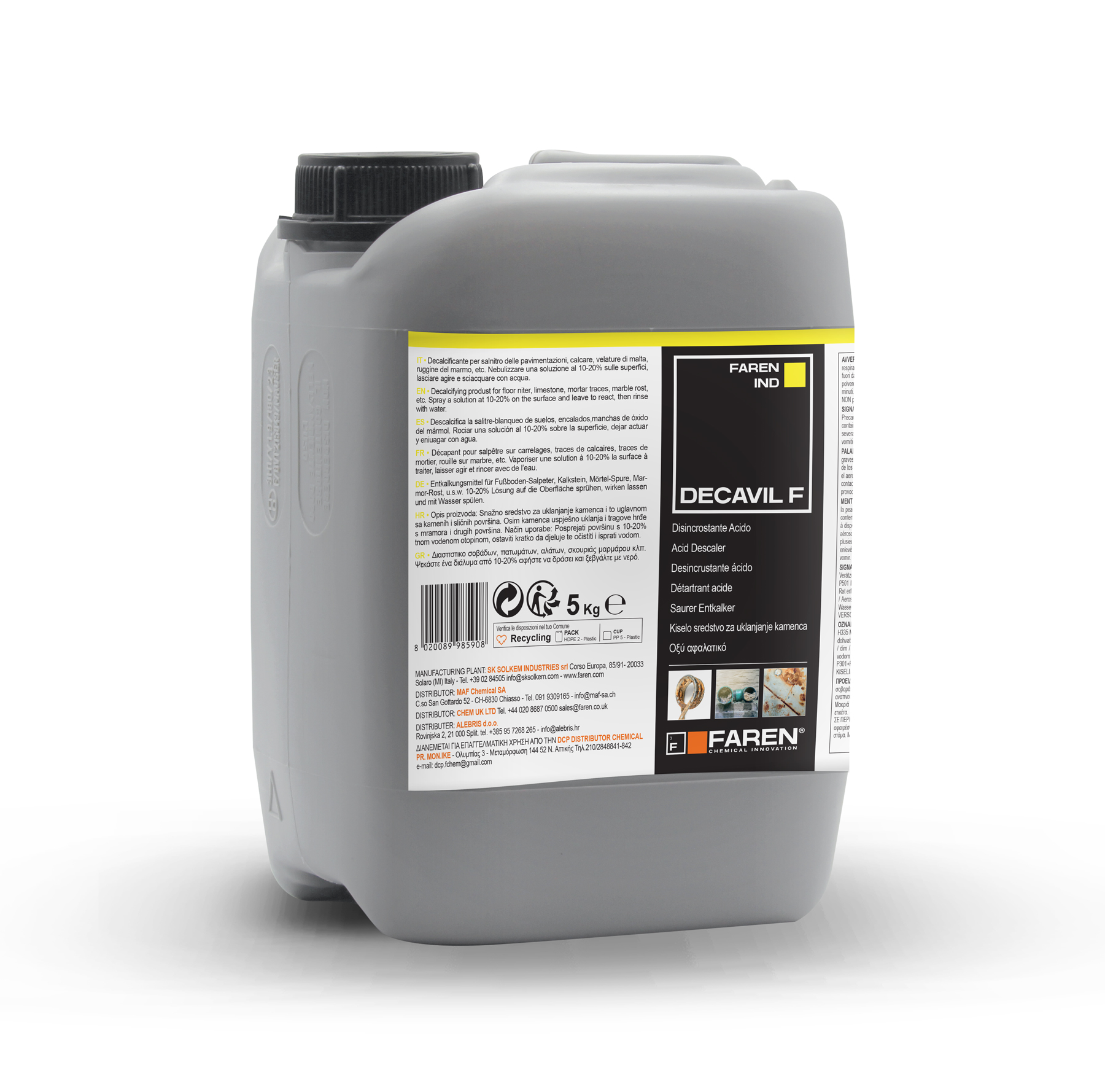 Desincrustante acido fuerte DECAVIL F Bidón plástico 5 Kg/ Lt