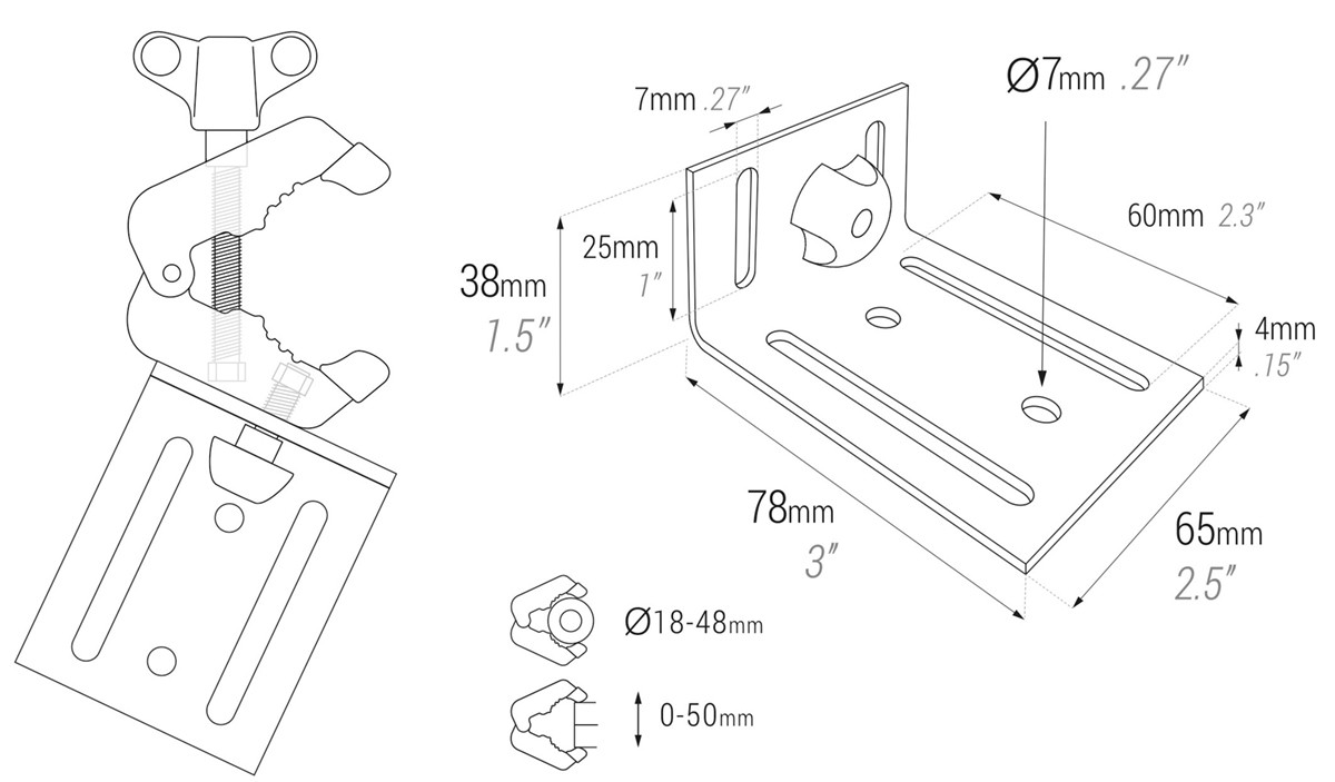 PINZA ACCESORIO PUNTALES MULTICLAMP BASE REGULABLE