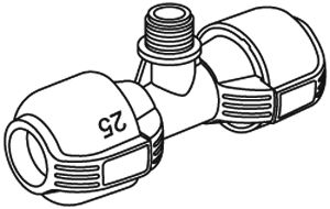 Pieza en T de 25 mm y rosca macho de 1/2\\\"