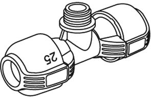 Pieza en T de 25 mm y rosca macho de 3/4\\\"