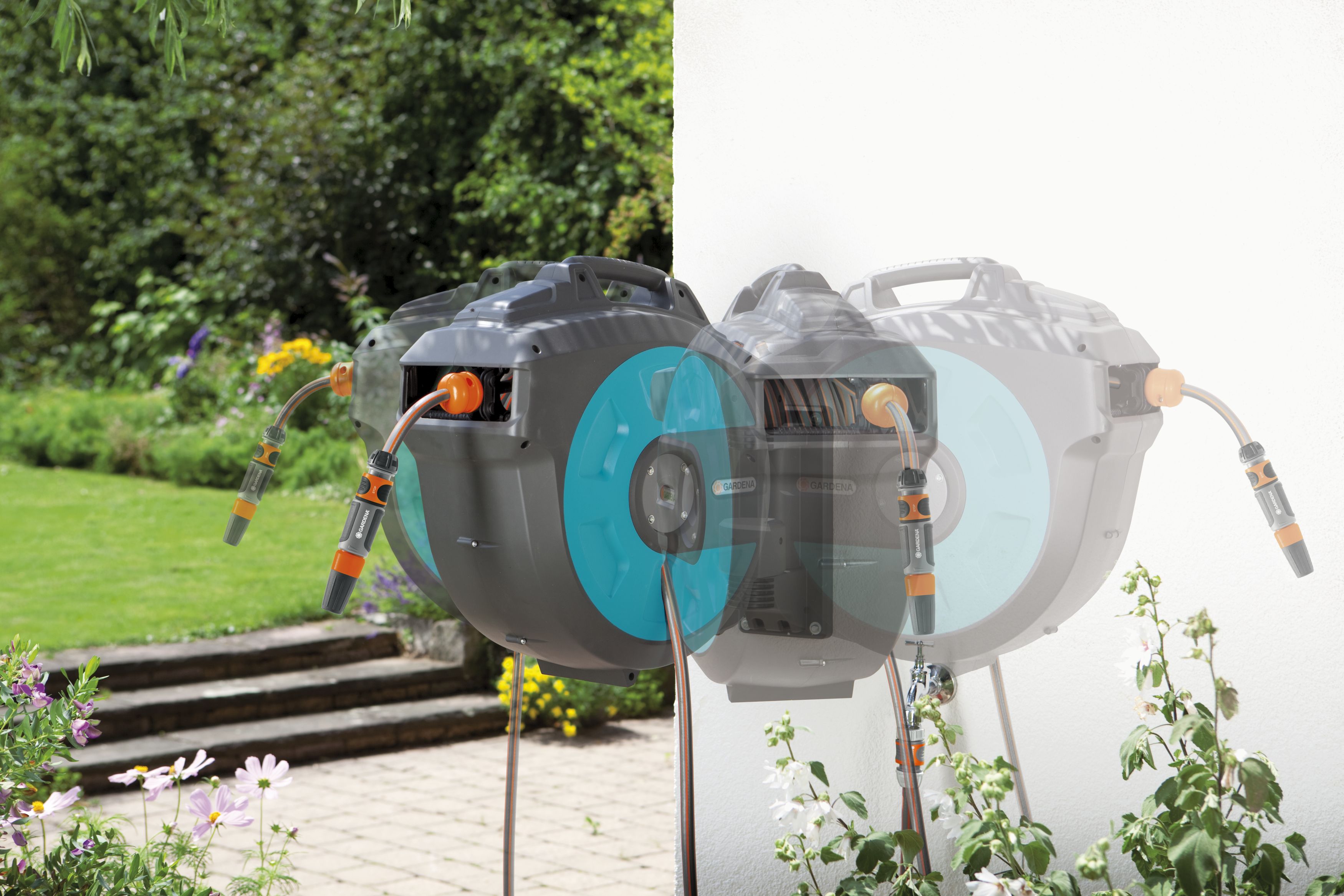 Soporte portamanguera mural roll-up automatic 25