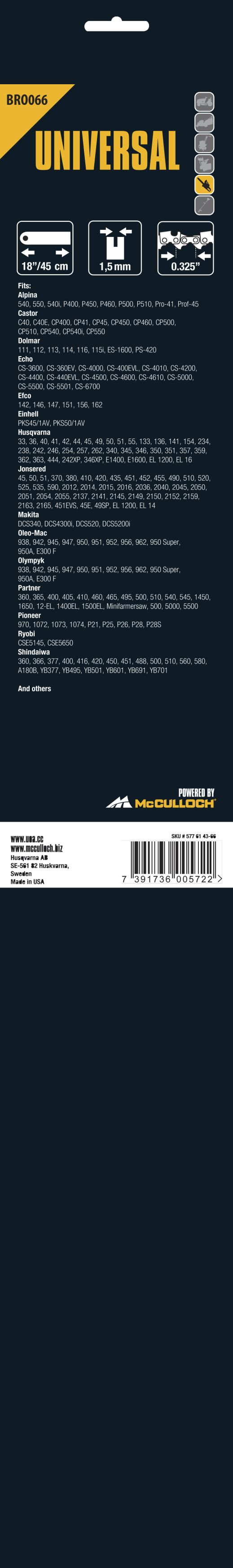 Espadín 18\\\" / 45 cm / 72 eslabones / 1,5 mm / 0,325\\\"