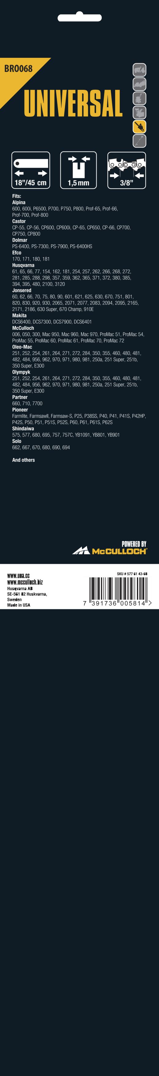 Espadín 18\\\" / 45 cm / 68 eslabones / 1,5 mm / 3/8\\\"