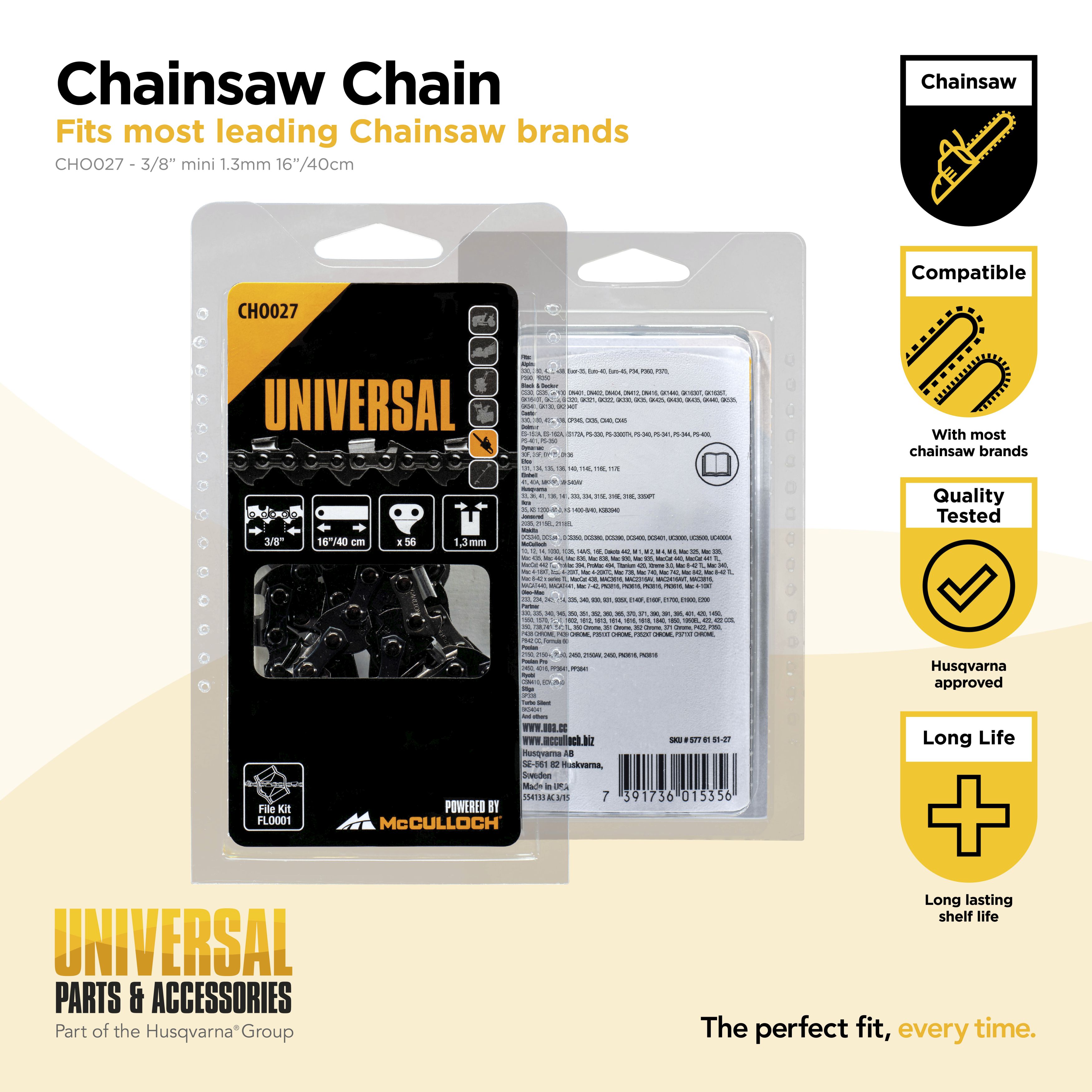 Cadena de 16 \\\"/40cm    56 eslabones    3/8 \\\"    1.3mm- CHO027