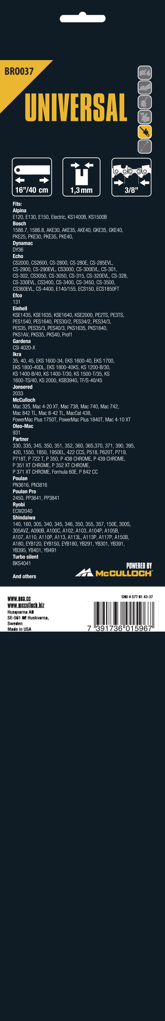 Espadín 16\\\" / 40cm / 56 eslabones / 1,3mm / 3/8\\\"