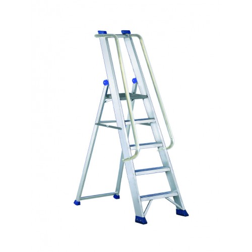 Escalera con plataforma extragrande e aluminio y barandillas. 6 peld.
