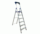 Escalera de aluminio anodizado con bandeja portaherramientas y peldaños de 8 cm. 3 peld