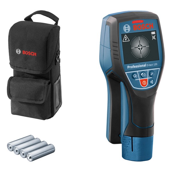 Bosch Professional Detector de pared D-tect 120 (4 baterías AA x 1,5 V, profundidad máx. 120 mm, bolsa protectora)