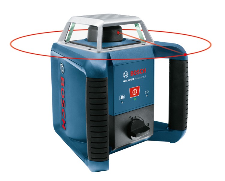 Bosch Professional Nivel láser giratorio GRL 400 H (uso con un solo botón, receptor LR 1, regla graduada GR 240, trípode BT 170, alcance Ø: hasta 400m, en malet
