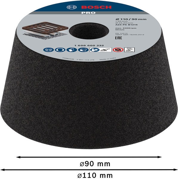 PRO Metal Conical Cup Wheel, 90 x 110 x 55 mm, G24. A 24 P6 B1215|90 mm, 110 mm, 55 mm, 24