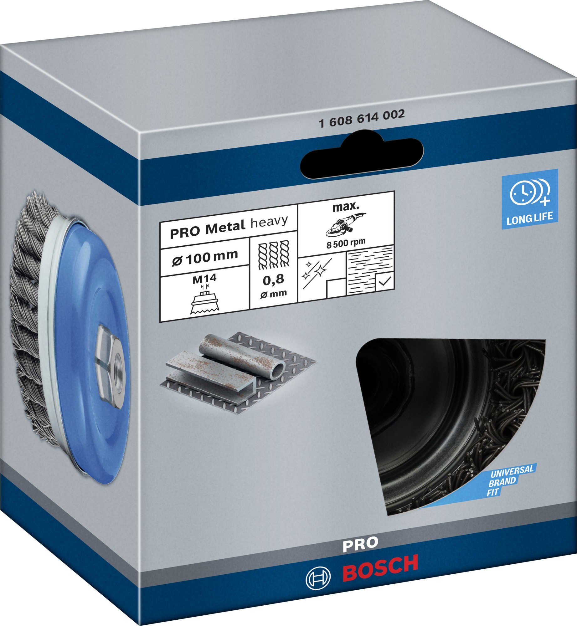 Cepillo de vaso PRO Metal heavy, 100 x 0,8 mm, rosca