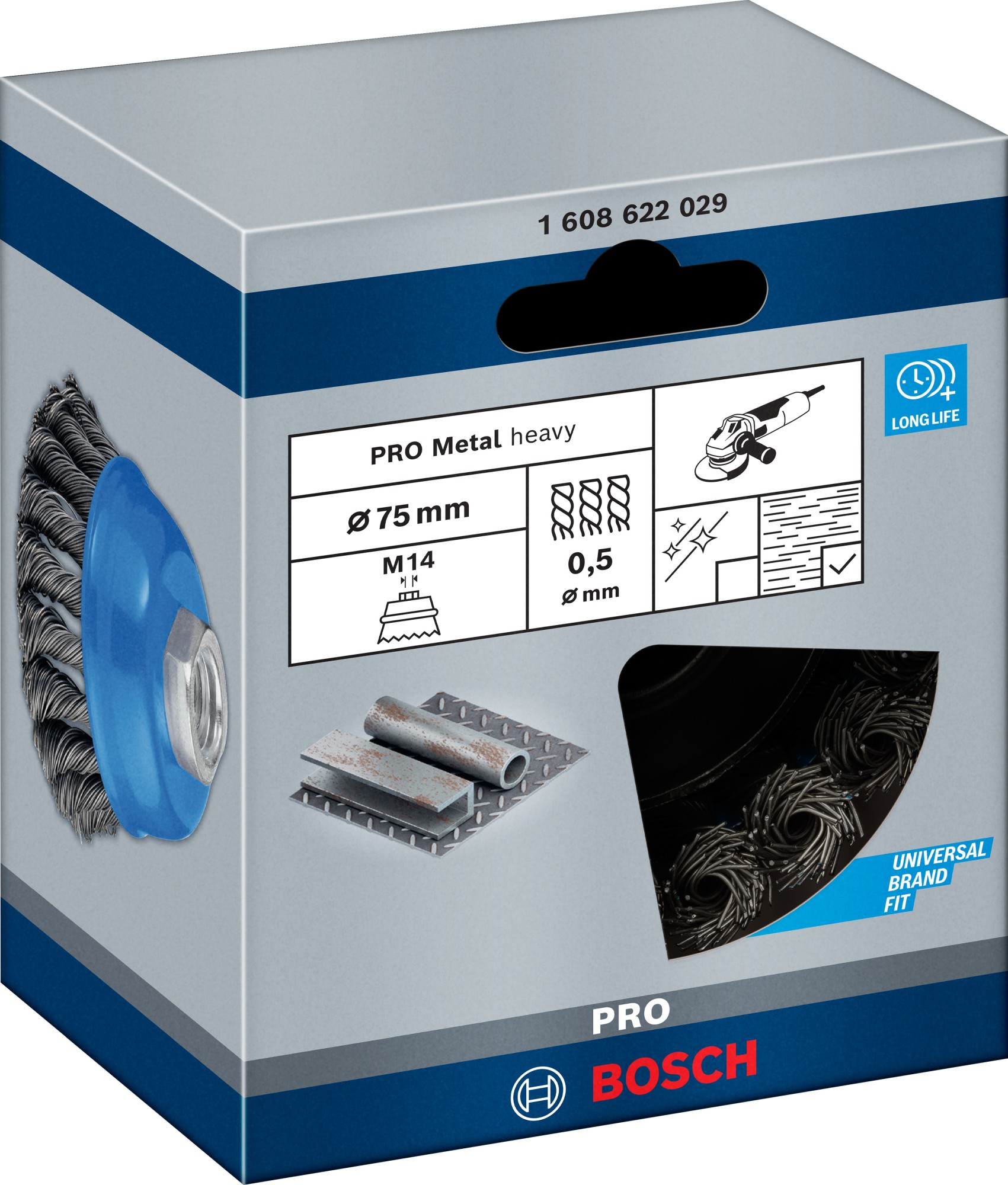 Cepillo de vaso PRO Metal heavy, 75 x 0,5 mm, rosca