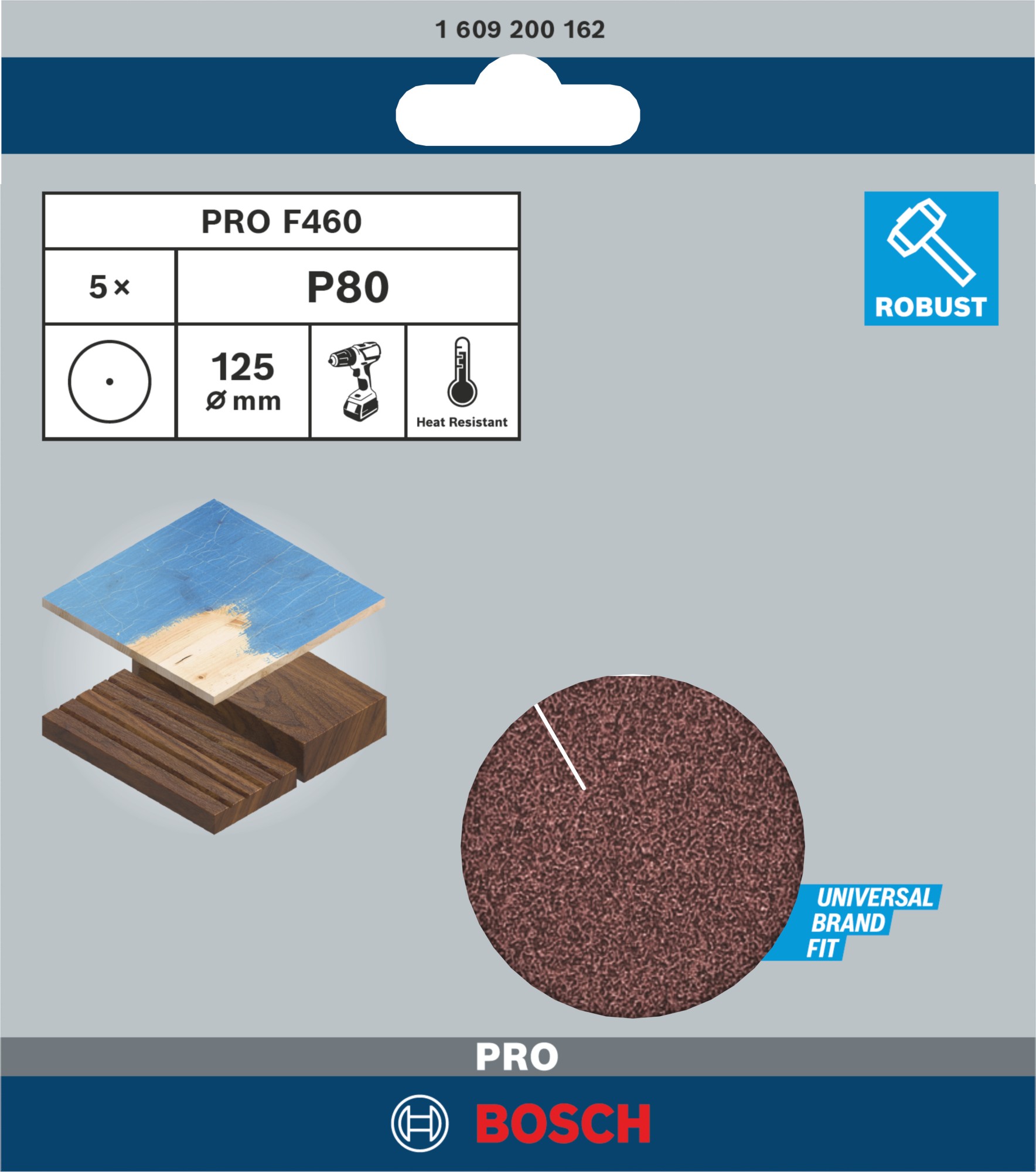 Hoja de lija PRO F460, 125 mm, G80, 5 unidades